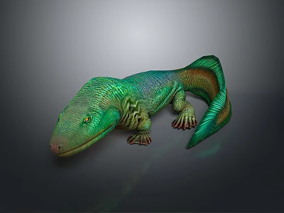 Realistic Green Lizard 3D Model With Smooth Skin Long Tail On Gray Background 3d model