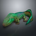 Realistic Green Lizard 3D Model With Smooth Skin Long Tail On Gray Background