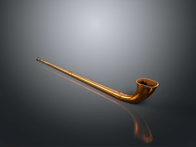 Vintage Antique Smoking Pipe With Long Handle And Classic Brass Design 3d model