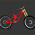 Red Frame Mountain Bike With Black Wheels Seat And Stand On Reflective Grey Background