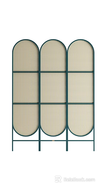 Modern Room Divider With Beige Woven Panels Dark Frame And Multiple Panel Design 3d model