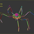 Geometric Mechanical Spider Character Featuring Red Yellow Structure Long Legs And Reflective Surface 3d model