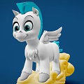 Cute White Cartoon Pony With Blue Mane Wings Standing On Yellow Cloud