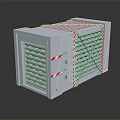 Decorative Ornament Set With Gray Metal Grid Design And Red White Straps On Reflective Surface