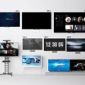 Modern TVs With Various Screen Displays Interface Time And Mounting Styles 3d model