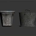 Vintage Weathered Household Items Old Bucket Container With Leaves Round Lid And Small Plate