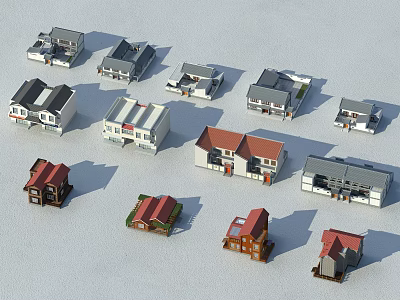 Multiple Detached Houses With Various Designs Diverse Colors And Different Roof Shapes 3d model