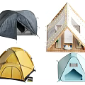 Various Tents Collection Featuring Gray Dome Yellow Camping Mesh Wood Frame and Light Blue