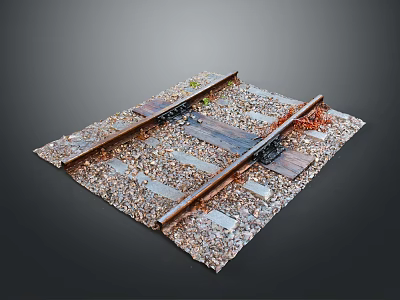 Scenic Railway Track Landscape with Gravel and Wooden Sleepers in Outdoor Setting 3d model