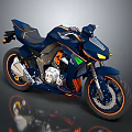 Deep Blue Sport Motorcycle With Orange Accents Green Details And Streamlined Design