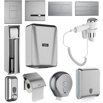 Modern Stainless Steel Bathroom Accessories Set With Hand Dryer Soap Dispenser And Toilet Paper Holder 3d model