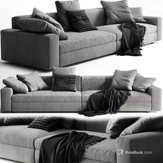 Modern Two Seater Sofa Interior Design With Decorative Pillows And Throw Blanket 3d model
