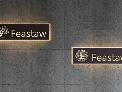 Illuminated Modern Wall Lamps With Feastaw Text And Tree Logo On Gray Wall 3d model