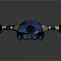 Futuristic Humanoid Character Blue Outfit With Yellow Accents High Collar Gloves And Boots
