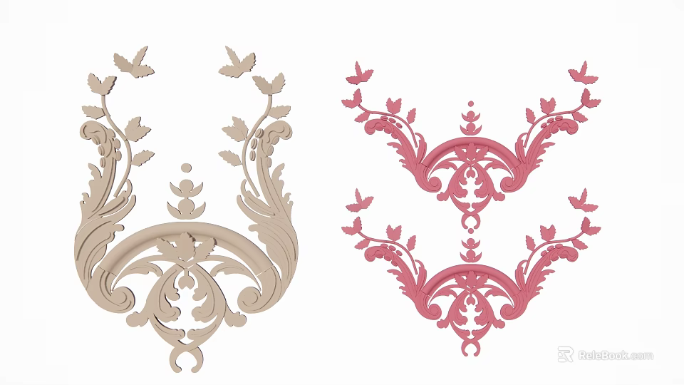 Ornate Decorative Pendant Design With Beige And Pink Colors Featuring Intricate Patterns Leaves And Butterflies 3d model 