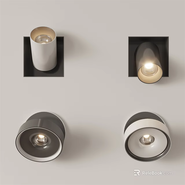 Modern Design Different Styles Downlights And Spotlights Embedded Surface Mounted Black White Illuminated Fixtures 3d model 
