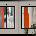 Modern Abstract Wall Art With Orange Grey White Strokes And Black Framed Design For Home Interior