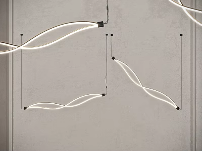 Modern Curved Line Pendant Lights With Lighting Mounted On Gray Wall Design 3d model
