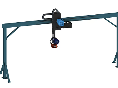 Industrial Gantry Crane Equipment With Metal Frame And Blue Hoist Hook 3d model