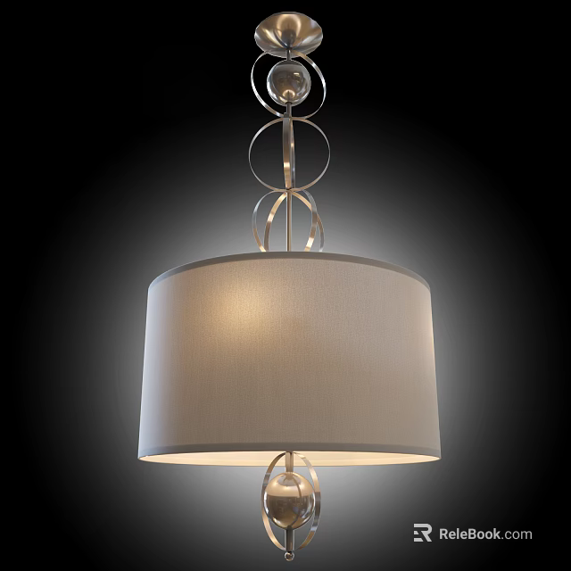 Contemporary Chandelier With Round Fabric Shade And Metal Ring Structure For Home Decor 3d model 