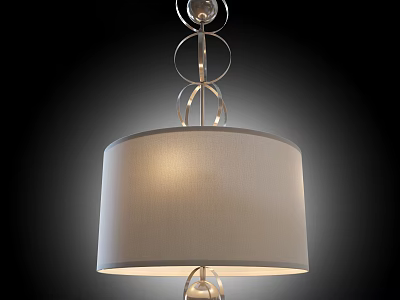 Contemporary Chandelier With Round Fabric Shade And Metal Ring Structure For Home Decor 3d model