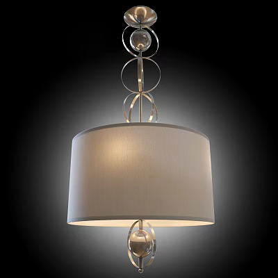 Contemporary Chandelier With Round Fabric Shade And Metal Ring Structure For Home Decor 3d model