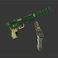 Futuristic Tactical Pistol with Black Yellow Accents Grip Barrel and Modular Components