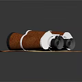 Vintage Red Wooden Binoculars With Metal Accents Placed On Antique Map For Commercial Exploration