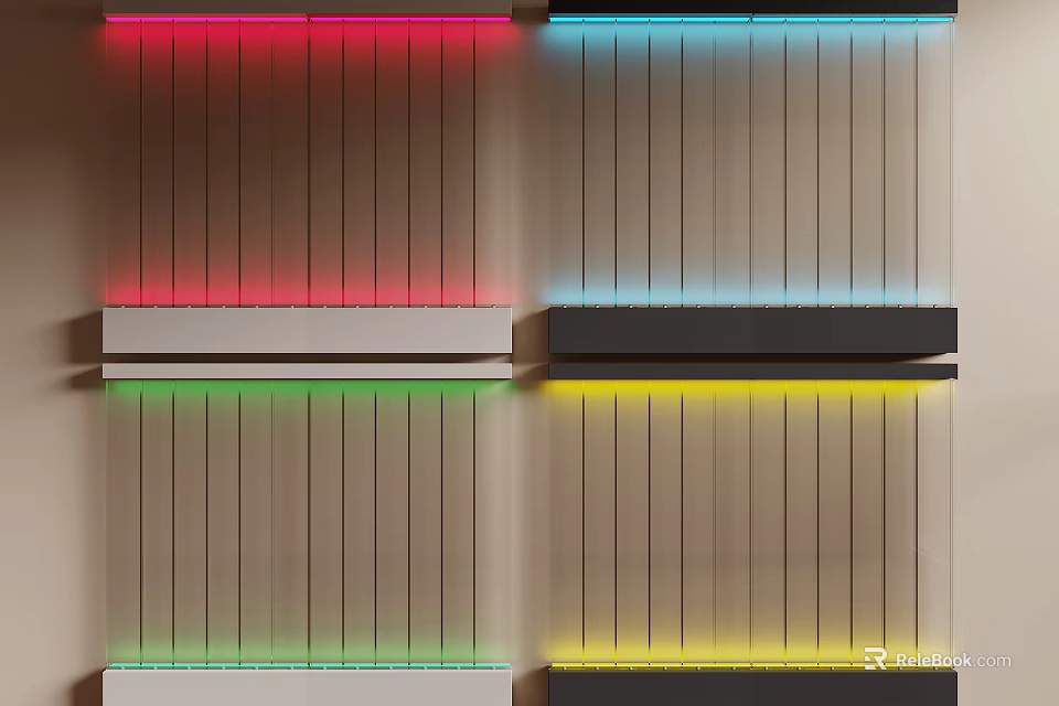 Modern Sleek Partition Interior With Colorful LED Lights And Layered Design 3d model