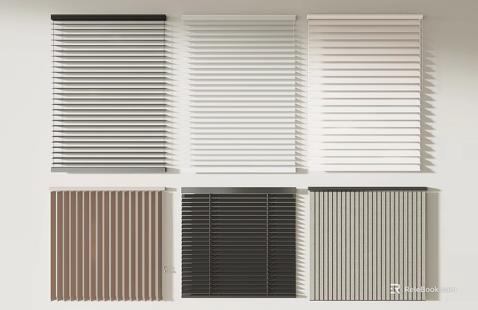 Window Blinds In Multiple Colors And Styles For Modern Home Interior Design 3d model