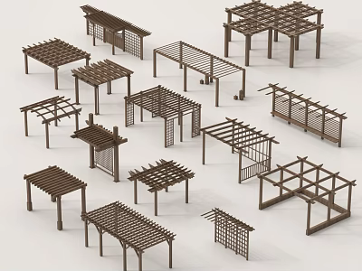 Wooden Lattice Garden Structures Featuring Various Outdoor Pergola Designs And Styles 3d model
