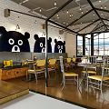 Teddy Bear Themed Restaurant Interior With Wooden Bear Figures Bar Counter And Stools