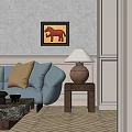 Lampshade Table Lamp Sofa Coffee Table Combination Corner Table Hanging Picture Stone Coffee Table 3d model