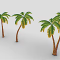 Palm Trees With Different Shapes Brown Trunks Green Leaves Yellow Edges And Various Bending Postures