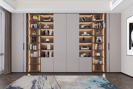 Bookcase to Top Display Cabinet Full Wall Solid Wood 3d model