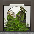 Indoor Miniature Garden Landscape With Green Moss Pine Trees Rock Circular Archway And Wooden Decor