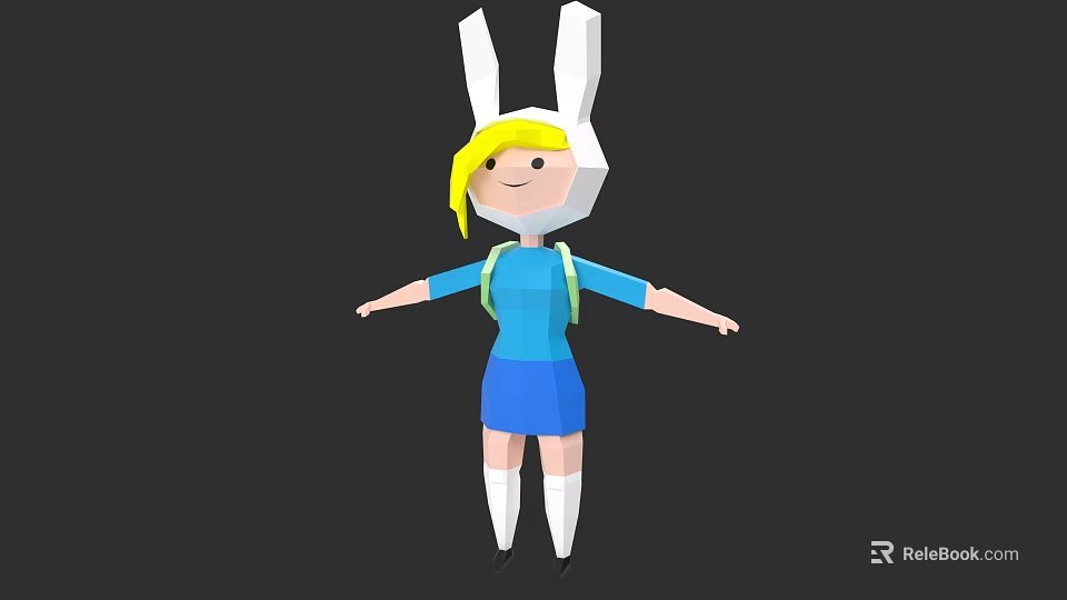 Game Movie Character With Blonde Hair White Rabbit Ears Blue Outfit Smiling And Outstretched Arms 3d model 