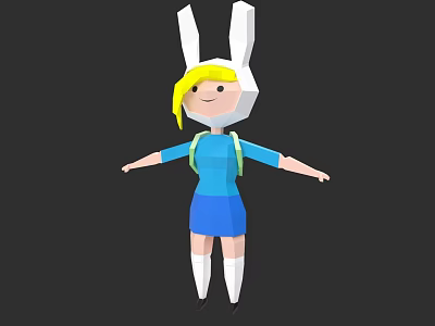 Game Movie Character With Blonde Hair White Rabbit Ears Blue Outfit Smiling And Outstretched Arms 3d model