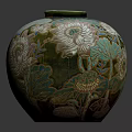 Round Decorative Ceramic Vase with Intricate Floral Patterns and Glossy Finish