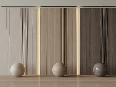 Modern Vertical Wooden Wall Paneling with Different Wood Tones in Minimalist Interior 3d model
