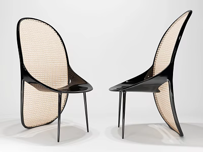 Two Modern Stylish Leisure Chairs With Black Frame And Woven Seat Back 3d model