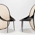 Two Modern Stylish Leisure Chairs With Black Frame And Woven Seat Back