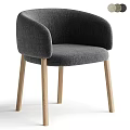 Beige Fabric Dining Chair With Curved Armrests And Light Wooden Legs Modern Design