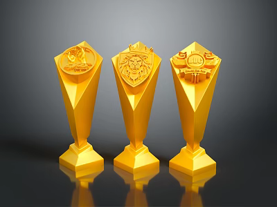 Golden Geometric Decorative Furniture Pieces With Ornate Patterns And Stable Bases 3d model