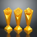 Golden Geometric Decorative Furniture Pieces With Ornate Patterns And Stable Bases