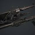 Dual Angle View Of Modern Military Rifle With Detachable Magazine And Ergonomic Grip Design
