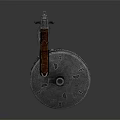 Vintage Submachine Gun With Wooden Stock Metal Components And Drum Magazine