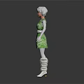 Stylish Game Movie Character With White Hair Sunglasses Green Dress Spiral Patterns And White Boots