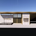 Modern Entrance Gate With Metal Canopy Glass Panels And Stone Wall Elements