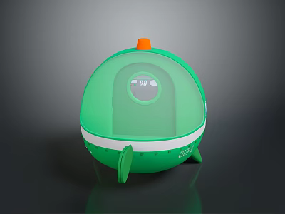 Green Egg Shaped Object With Orange Top And Green Feet Display Screen And 2023 Text 3d model